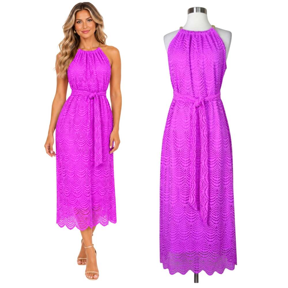 Lilly Pulitzer | Bingham Fuchsia Pink Crochet Lace Halter Midi Dress Medium M